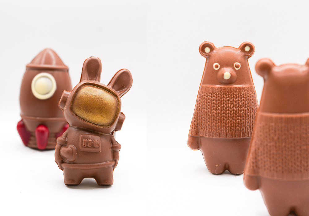 ourson en chocolat et lapin en chocolat
